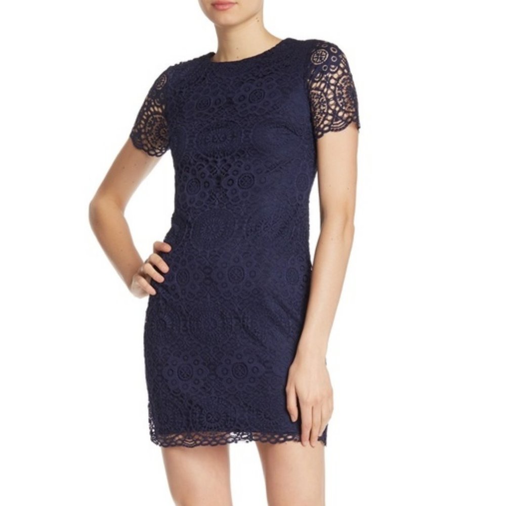LAUNDRY New Dress Lace Short Sleeve Navy NWT Women's 14